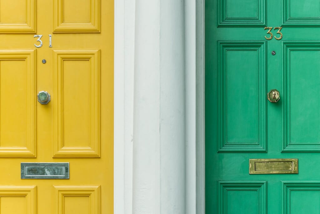 green door beside yellow door