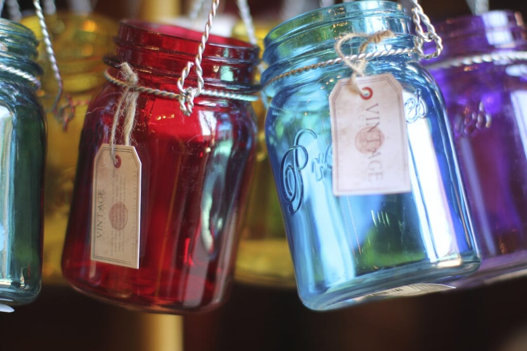 jars, glass, colored