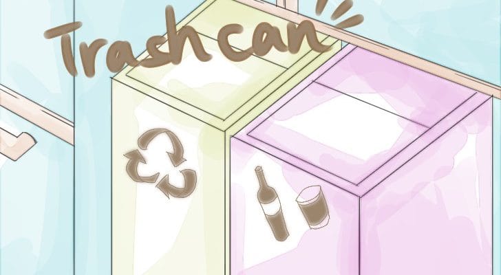 キッチンにゴミ箱が並んでいるイラスト