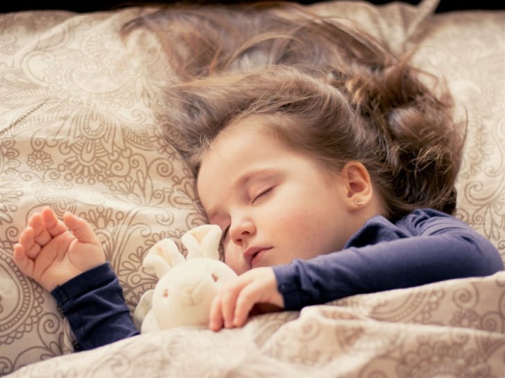 ぬいぐるみと眠る赤ちゃんの写真